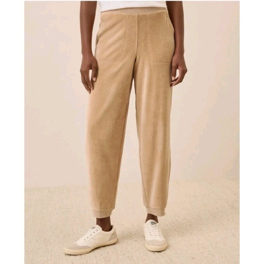 Pact Women's Large Organic Cotton Pure Velour Relaxed Sweatpant $98 Sesame Beige